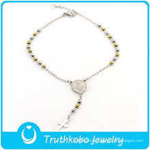 TKB-B0085 Newest handcrafted wrist bands two tone rosary bead chain saint jewelry 316L stainless steel prayer bracelets